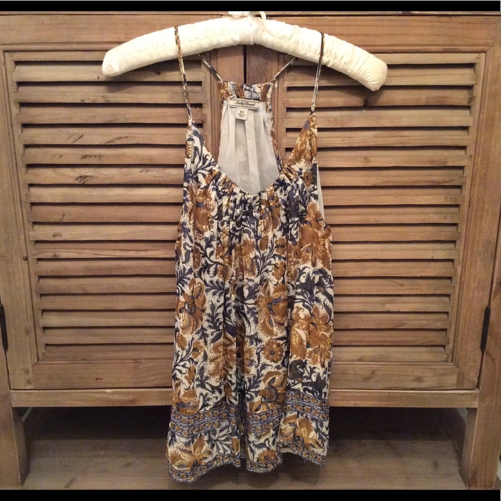 Lucky Brand navy&gold, gold-threaded floral tank